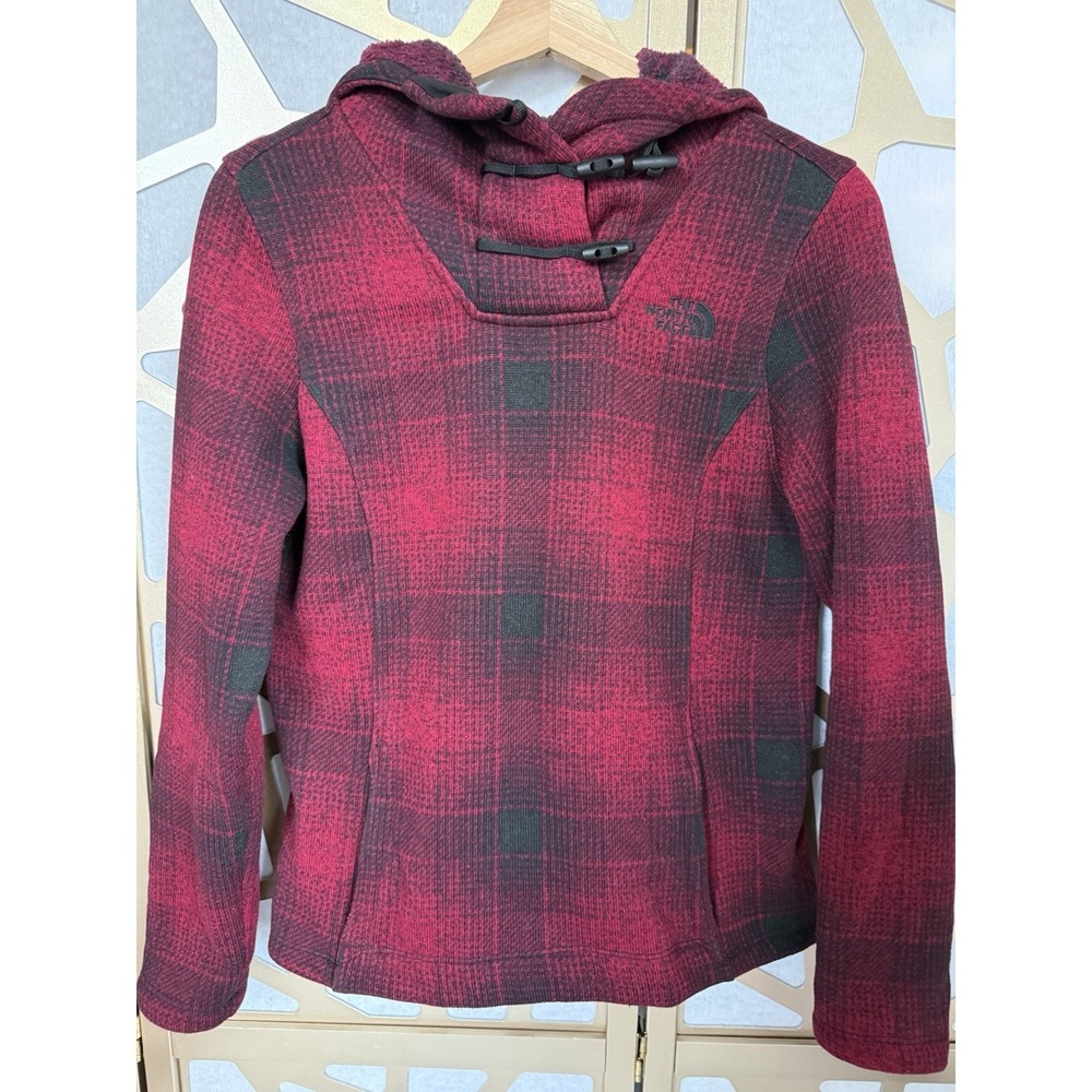 The North Face TNF Hoodie Women's Small Sweater Buffalo Check Plaid Pullover Red